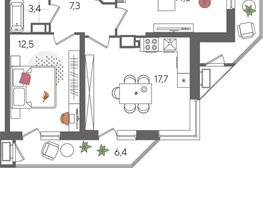 Продается 2-комнатная квартира ЖК Рекорд 2, литера 5, 70.3  м&sup2;, 14038910 рублей