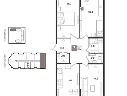 Продается 3-комнатная квартира ЖК Рекорд 2, литера 1, 101.9  м&sup2;, 18790360 рублей