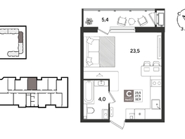 Продается Студия ЖК Рекорд 2, литера 1, 32.9  м&sup2;, 9034340 рублей