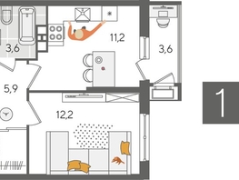 Продается 1-комнатная квартира ЖК Рекорд 2, литера 1, 36.5  м&sup2;, 10241900 рублей