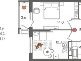 Продается 1-комнатная квартира ЖК Рекорд 2, литера 1, 41.6  м&sup2;, 10345920 рублей