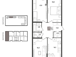Продается 3-комнатная квартира ЖК Рекорд 2, литера 2, 101  м&sup2;, 19392000 рублей