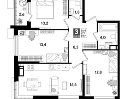 Продается 3-комнатная квартира ЖК DOGMA PARK (Догма парк), лит 20, 69.7  м&sup2;, 10510760 рублей