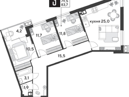 Продается 3-комнатная квартира ЖК Парк Победы 2, литера 28, 83.7  м&sup2;, 11450160 рублей
