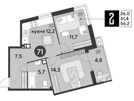 Продается 2-комнатная квартира ЖК Парк Победы 2, литера 6, 56.2  м&sup2;, 8812160 рублей