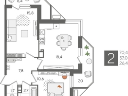Продается 2-комнатная квартира ЖК Рекорд 2, литера 3, 70.4  м&sup2;, 15171201 рублей