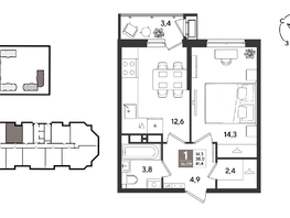 Продается 1-комнатная квартира ЖК Рекорд 2, литера 6, 41.4  м&sup2;, 10143000 рублей