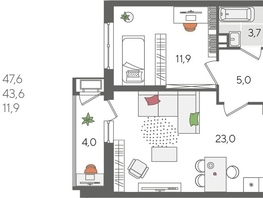 Продается 1-комнатная квартира ЖК Рекорд 2, литера 1, 47.6  м&sup2;, 11205040 рублей