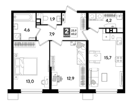 Продается 2-комнатная квартира ЖК DOGMA PARK (Догма парк), лит 13, 60.2  м&sup2;, 10005240 рублей