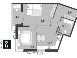 Продается 2-комнатная квартира ЖК Парк Победы 2, литера 28, 63  м&sup2;, 9765000 рублей