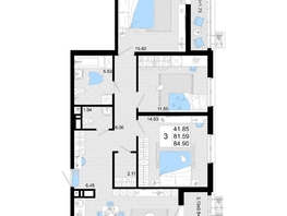 Продается 3-комнатная квартира ЖК Фонтаны, литер 19, 84.9  м&sup2;, 14008500 рублей