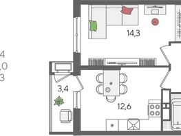 Продается 1-комнатная квартира ЖК Рекорд 2, литера 6, 41.4  м&sup2;, 9844920 рублей