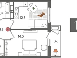Продается 1-комнатная квартира ЖК Рекорд 2, литера 5, 41.6  м&sup2;, 10225280 рублей