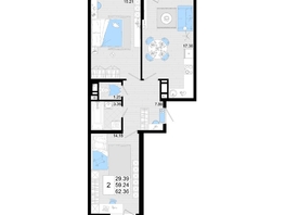 Продается 2-комнатная квартира ЖК Фонтаны, литер 19, 62.36  м&sup2;, 10289400 рублей