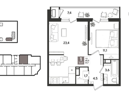 Продается 1-комнатная квартира ЖК Рекорд 2, литера 6, 51.7  м&sup2;, 11436040 рублей