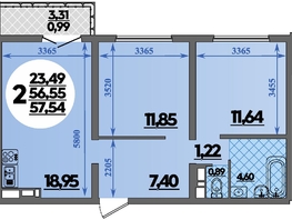 Продается 2-комнатная квартира ЖК Город у моря, литера 23, 57.54  м&sup2;, 9212999 рублей