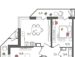 Продается 2-комнатная квартира ЖК Рекорд 2, литера 1, 70.3  м&sup2;, 14376350 рублей