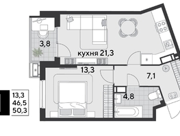 Продается 1-комнатная квартира ЖК Парк Победы 2, литера 19, 50.3  м&sup2;, 8822620 рублей