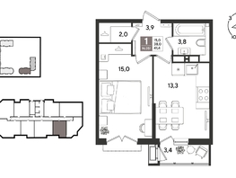 Продается 1-комнатная квартира ЖК Рекорд 2, литера 6, 41.4  м&sup2;, 11037240 рублей