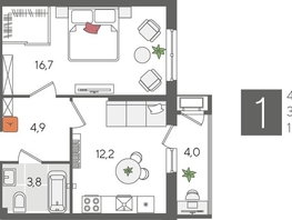 Продается 1-комнатная квартира ЖК Рекорд 2, литера 1, 41.6  м&sup2;, 9701120 рублей