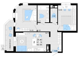 Продается 2-комнатная квартира ЖК Фонтаны, литер 19, 63.55  м&sup2;, 10485750 рублей