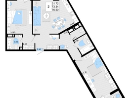 Продается 2-комнатная квартира ЖК Фонтаны, литер 19, 76.5  м&sup2;, 11857500 рублей