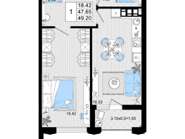 Продается 1-комнатная квартира ЖК Резиденция морей, корпус В, 49.2  м&sup2;, 12619800 рублей