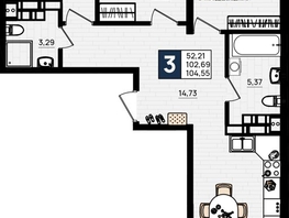 Продается 3-комнатная квартира ЖК Резиденция морей, корпус Е, 104.55  м&sup2;, 25092000 рублей