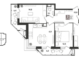Продается 3-комнатная квартира ЖК Рекорд 2, литера 1, 87  м&sup2;, 17904600 рублей