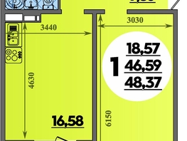 Продается 1-комнатная квартира ЖК Южная долина, литер 2, 48.37  м&sup2;, 5006295 рублей