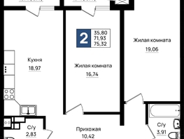Продается 2-комнатная квартира ЖК Резиденция морей, корпус Д1, 75.32  м&sup2;, 16193800 рублей
