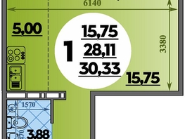 Продается Студия ЖК Южная долина, литер 2, 30.33  м&sup2;, 3791250 рублей