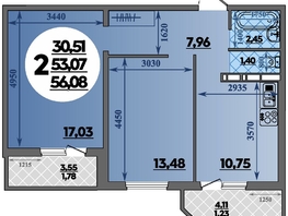 Продается 2-комнатная квартира ЖК Восточный, литера 42, 56.08  м&sup2;, 6691199 рублей