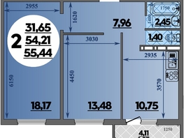 Продается 2-комнатная квартира ЖК Южная долина, литер 2, 55.44  м&sup2;, 6231456 рублей