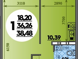 Продается 1-комнатная квартира ЖК Восточный, литера 42, 38.48  м&sup2;, 5329999 рублей