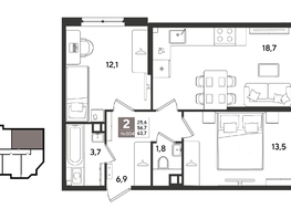 Продается 2-комнатная квартира ЖК Рекорд 2, литера 6, 63.7  м&sup2;, 13421590 рублей