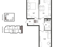 Продается 2-комнатная квартира ЖК Рекорд 2, литера 5, 68.7  м&sup2;, 14543790 рублей