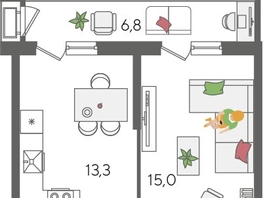 Продается 1-комнатная квартира ЖК Рекорд 2, литера 2, 44.8  м&sup2;, 10743040 рублей