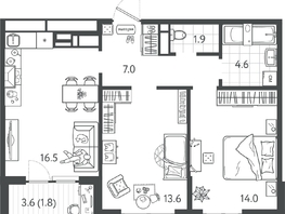 Продается 2-комнатная квартира ЖК Все Свои ВИП, литер 7, 58.8  м&sup2;, 15582000 рублей