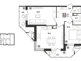 Продается 2-комнатная квартира ЖК Рекорд 2, литера 3, 70.4  м&sup2;, 15959681 рублей