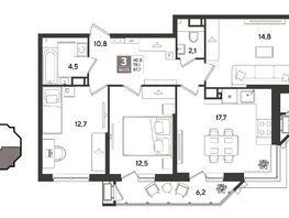 Продается 3-комнатная квартира ЖК Рекорд 2, литера 5, 87.7  м&sup2;, 17855720 рублей