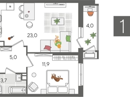 Продается 1-комнатная квартира ЖК Рекорд 2, литера 5, 47.6  м&sup2;, 11414480 рублей