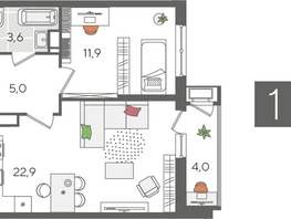 Продается 1-комнатная квартира ЖК Рекорд 2, литера 5, 47.4  м&sup2;, 11423400 рублей