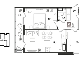 Продается 2-комнатная квартира ЖК Рекорд 2, литера 5, 64.3  м&sup2;, 14184580 рублей