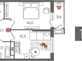 Продается 1-комнатная квартира ЖК Рекорд 2, литера 5, 41.6  м&sup2;, 10524800 рублей