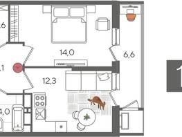 Продается 1-комнатная квартира ЖК Рекорд 2, литера 5, 44.6  м&sup2;, 11511260 рублей