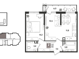 Продается 2-комнатная квартира ЖК Рекорд 2, литера 5, 58.9  м&sup2;, 12280650 рублей
