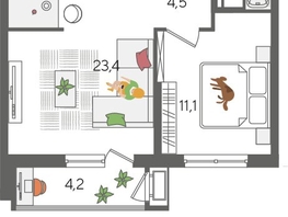 Продается 1-комнатная квартира ЖК Рекорд 2, литера 5, 48.5  м&sup2;, 11601200 рублей