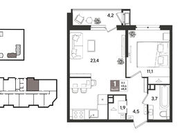 Продается 1-комнатная квартира ЖК Рекорд 2, литера 6, 48.8  м&sup2;, 11219120 рублей