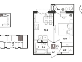 Продается 1-комнатная квартира ЖК Рекорд 2, литера 1, 41.5  м&sup2;, 10852250 рублей